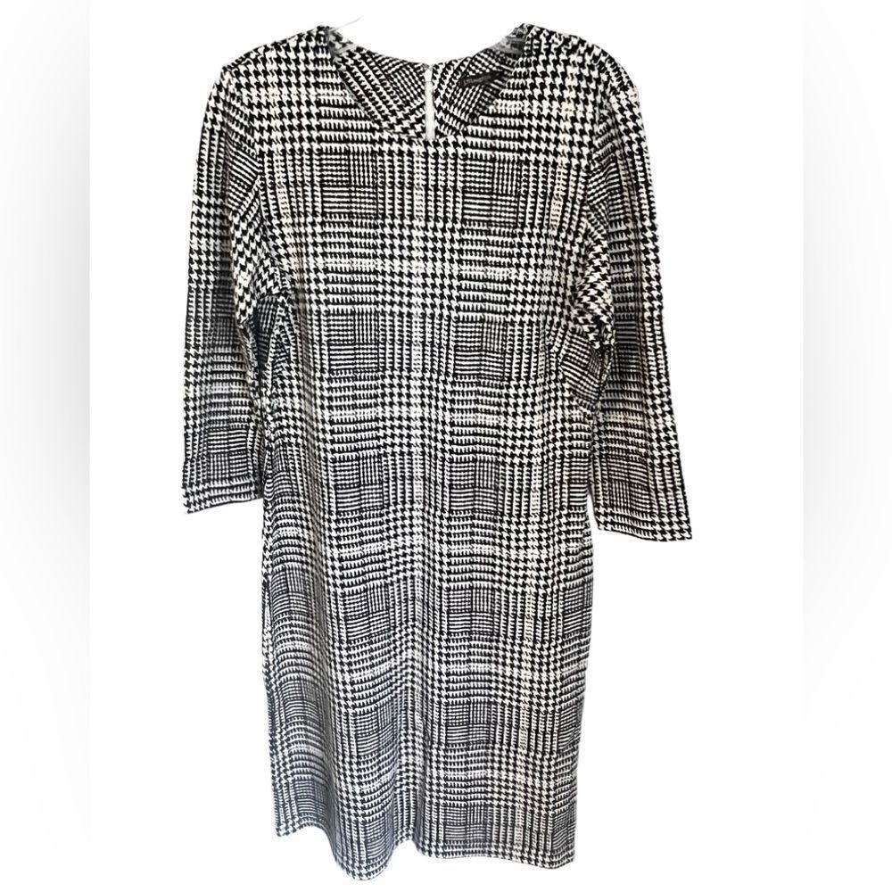 J. McLaughlin Houdstooth Catalina Long Sleeve White Black Dress Medium